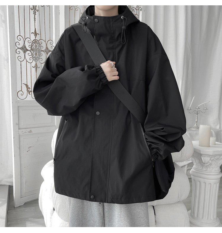 2024 Men Hooded Jacket Men Bomber Jacket Mens Windbreakers Zipper Coats Spring Autumn Loose Cargo Jacket Men Casual Sportswear