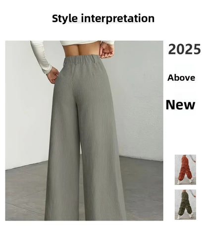 High Waist Striped Wide Leg Pants Commute Versatile Casual Long Trousers New 2025 Women's Fashion Cross-Border Clothing