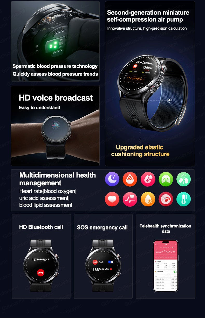 2026 New Health track NFC Air Pump+Air Bag Smartwatch Men Accurate Blood Pressure watches Uric Acid ECG Call Smart Bracelet lady
