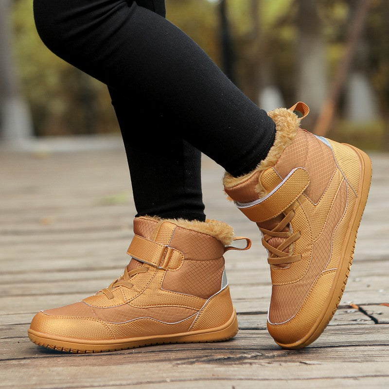 New Children's wide toe barefoot snow boots Little/Big/Kid Wide Toe Minimalist Sneakers Girls waterproof high-top cotton shoes