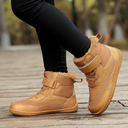 New Children's wide toe barefoot snow boots Little/Big/Kid Wide Toe Minimalist Sneakers Girls waterproof high-top cotton shoes