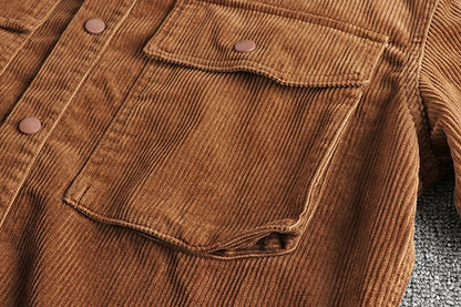 Autumn and winter thick wash corduroy long sleeve shirt men's retro trend cargo big pocket solid color casual coat