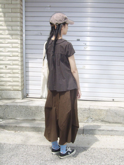 Vintage Plaid Shirts Women Japanese Harajuku Bow Peter Pan Collar Blouses Summer Korean Aesthetic Short Sleeve Casual Tops New