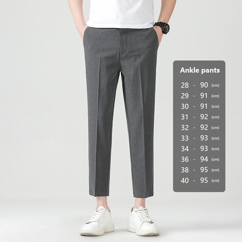 High Quality Lyocell Blend Summer Ankle Length Pants Men Business Elastic Waist Formal Suit Korean Social Work Trousers Male 40