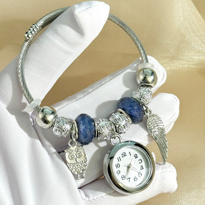 Cross-border Gold Bracelet Watch Adjustable opening Alloy bracelet Quartz Watch Beaded Small flower bracelet Watch