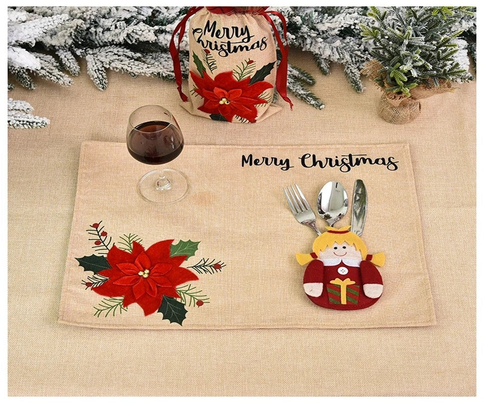 1/3pc Christmas Cutlery Set XMAS Elder Snowman Elk Doll Knife Fork Cutlery Set Cloth Art Knife And Fork Set Decoration For XMAS