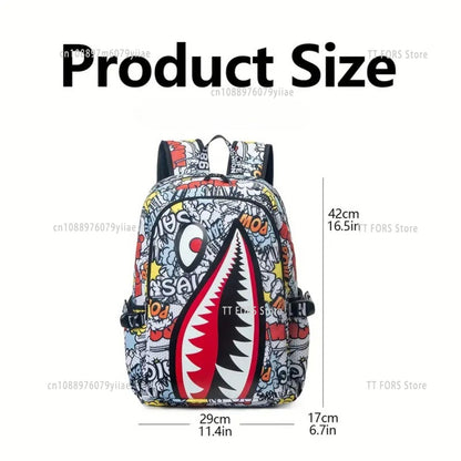 Mochila Infantil Estampa Tubarão Personalizada de Pano Oxford Impermeável Grande Capacidade Mochila Escolar Casual Presente para Crianças