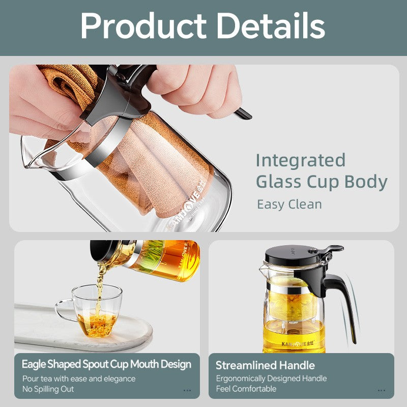 Bule de Chá de Vidro Resistente ao Calor KAMJOVE 400-900ML com Filtro de Um Toque para infusões Chaleira, Bule de Chá de Vidro com Separação