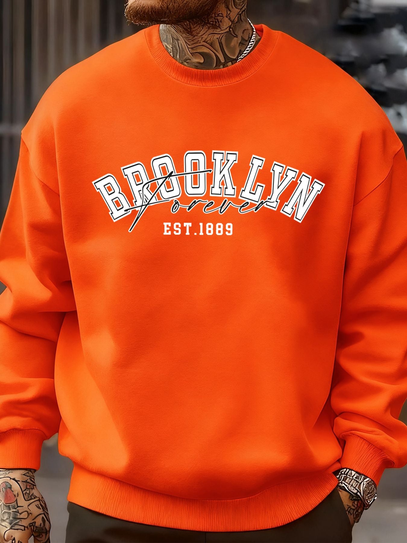 Brooklyn Forever Letter Design Men Sweatshirt Fleece Soft Clothes Trendy Loose All-Match Streetwear Crewneck Fashions Pullover