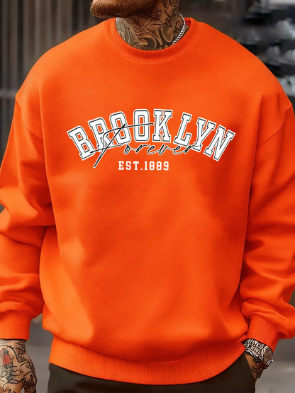 Brooklyn Forever Letter Design Men Sweatshirt Fleece Soft Clothes Trendy Loose All-Match Streetwear Crewneck Fashions Pullover