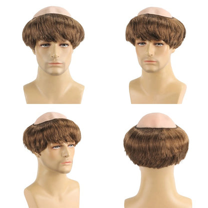 Peruca Sintética Careca Engraçada de Monge para Cosplay, Marrom Novedoso, Adequada para Festas Temáticas de Halloween e Natal, Peruca Careca de 6 Polegadas