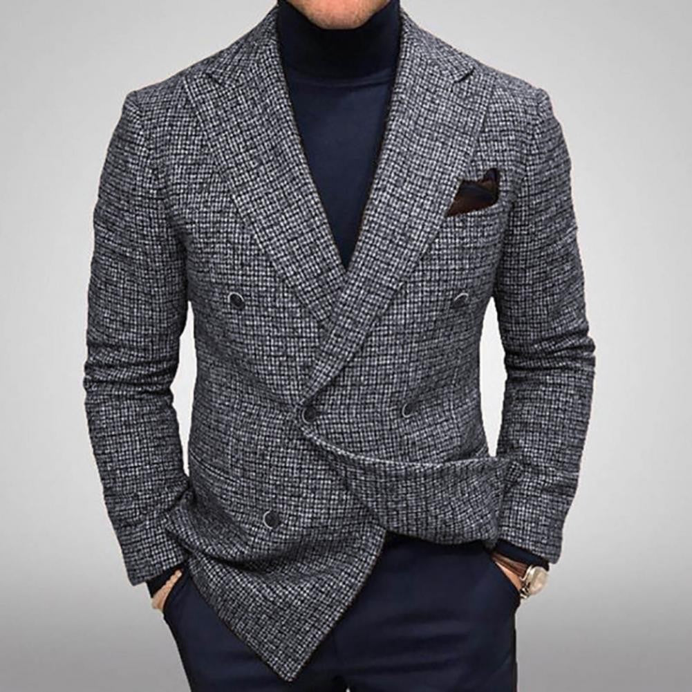 Men Slim Fit Turndown Collar Solid Color Streetwear Autumn Winter British Style Buttons Suit Jacket Coat British Blazer