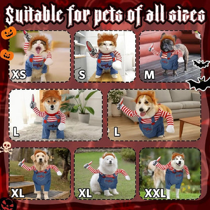 Dog Halloween Costume Pet Deadly Doll Chucky Dogs Costume with Wig, Dog Costumes for Medium Dogs Funny Party Cosplay Halloween