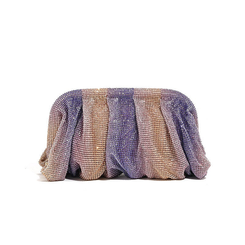 XIYUAN Shinny Ruched Rhinestone Clucth Purse Women Luxury Designer Evening Bags Fashion Party Dinner Handbag Bridal Makeup Bag