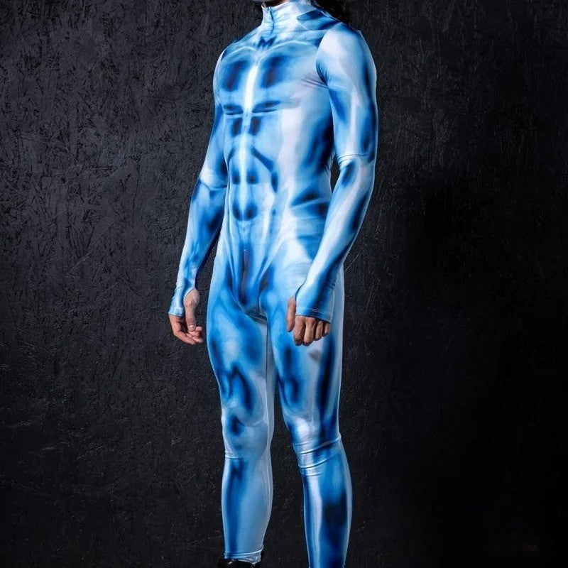Zawaland Men Mechanical Muscle Punk Zentai Suit Carnival Cosplay Bodysuit Halloween Party Macho Costume Show Festival Jumpsuit
