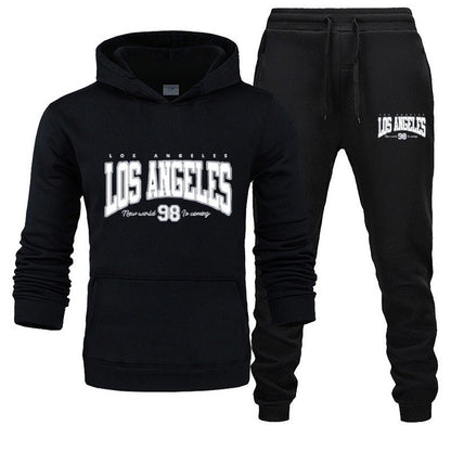 Autumn and winter unisex fashionable casual hooded sweatshirt and pants 2-piece set, warm and sporty brand printed set