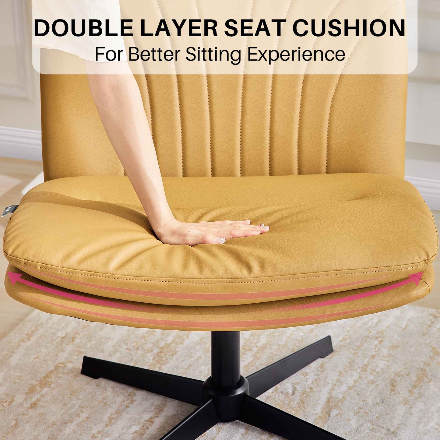 Redlife Criss Cross Chair with Rotating Adjustable Legs Office Chair Durable Pu Leather Wrapped Double Cushion for Home & Office