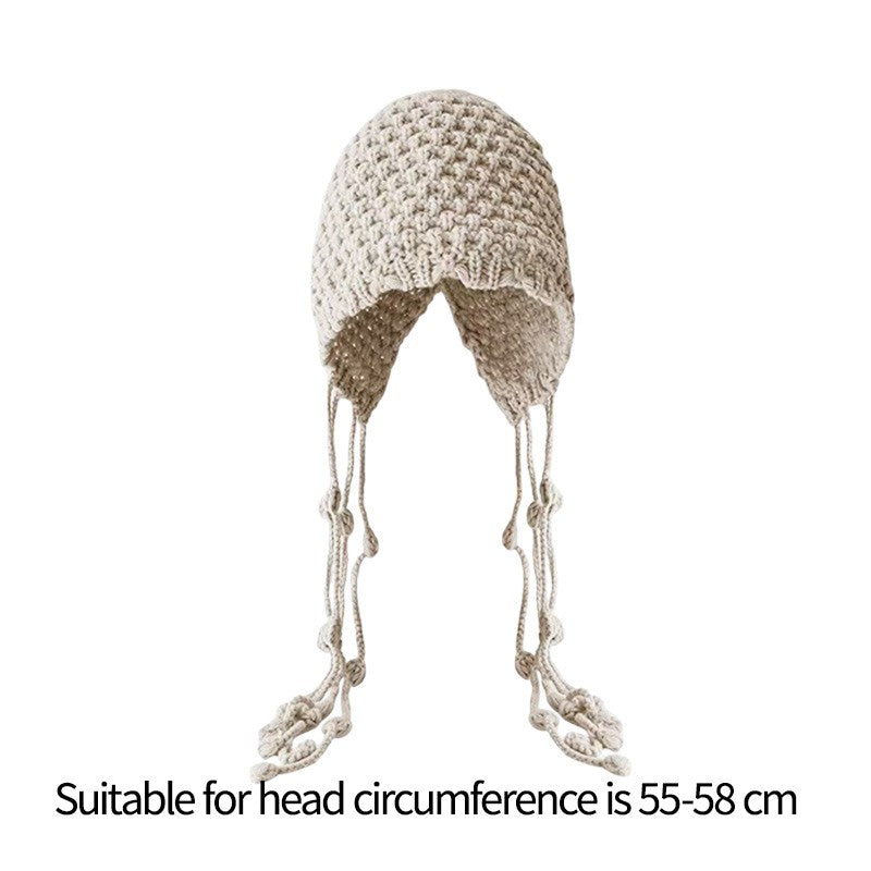 Autumn Winter Women's Hat Hand-knitted Woolen Tassel Cap Beanie Fashion Ear-protecting Cap Outdoor Warmth Headscarf Hat