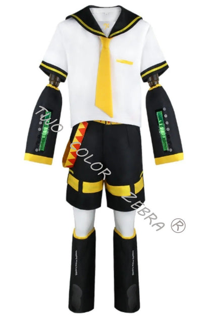 Vocaloid Kagamine Rin Len Cosplay Costume Sailor Uniform Full Set With Yellow Wig For Halloween Christmas Comic Party
