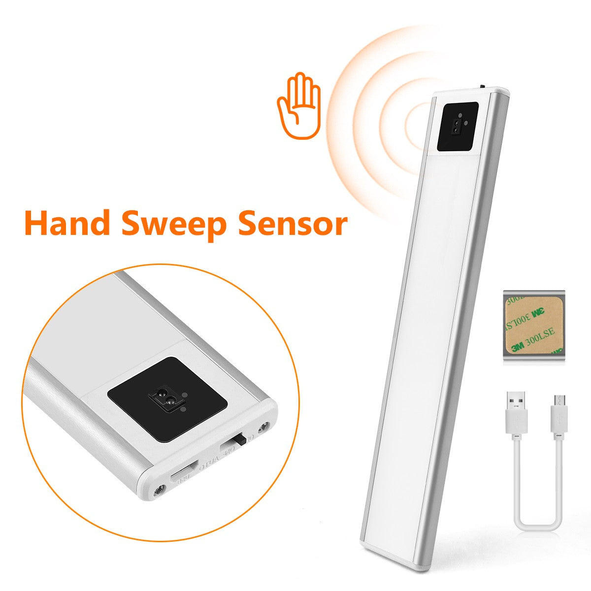 Ultra-thin USB LED Cabinet Light Hand Sweep / PIR Motion Sensor LED Rechargeable Aluminum kitchen Lamp Portable Night Lighting