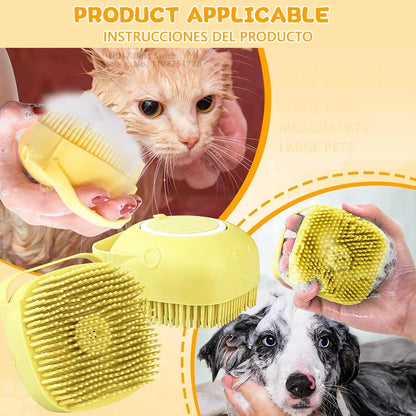 Escova de Banho para Animais de Estimação em Borracha Macia de Silicone com Reservatório de Shampoo Integrado Desembaraçadora e Autolimpante para Cães e Gatos Escova de Banho