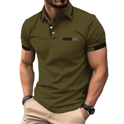 Men Summer New Fashion Short Sleeve Sport Lapel Casual Button Polo Shirt .
