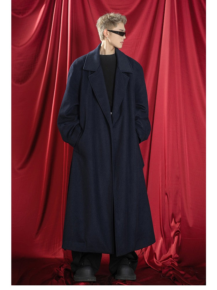 Mauroicardi Autumn Winter Oversized Extra Long Warm Navy Blue Wool Blends Coat Men Loose Luxury Designer Woolen Overcoat 2024