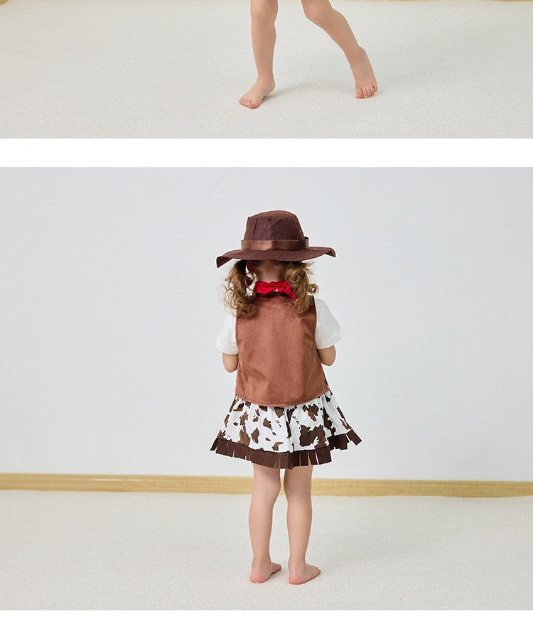 Cowboy Costume for Girls Purim Halloween Toddler Child Cowgirl Cosplay Vest Skirt Party Fancy Dress Carnival Birthday Clothes