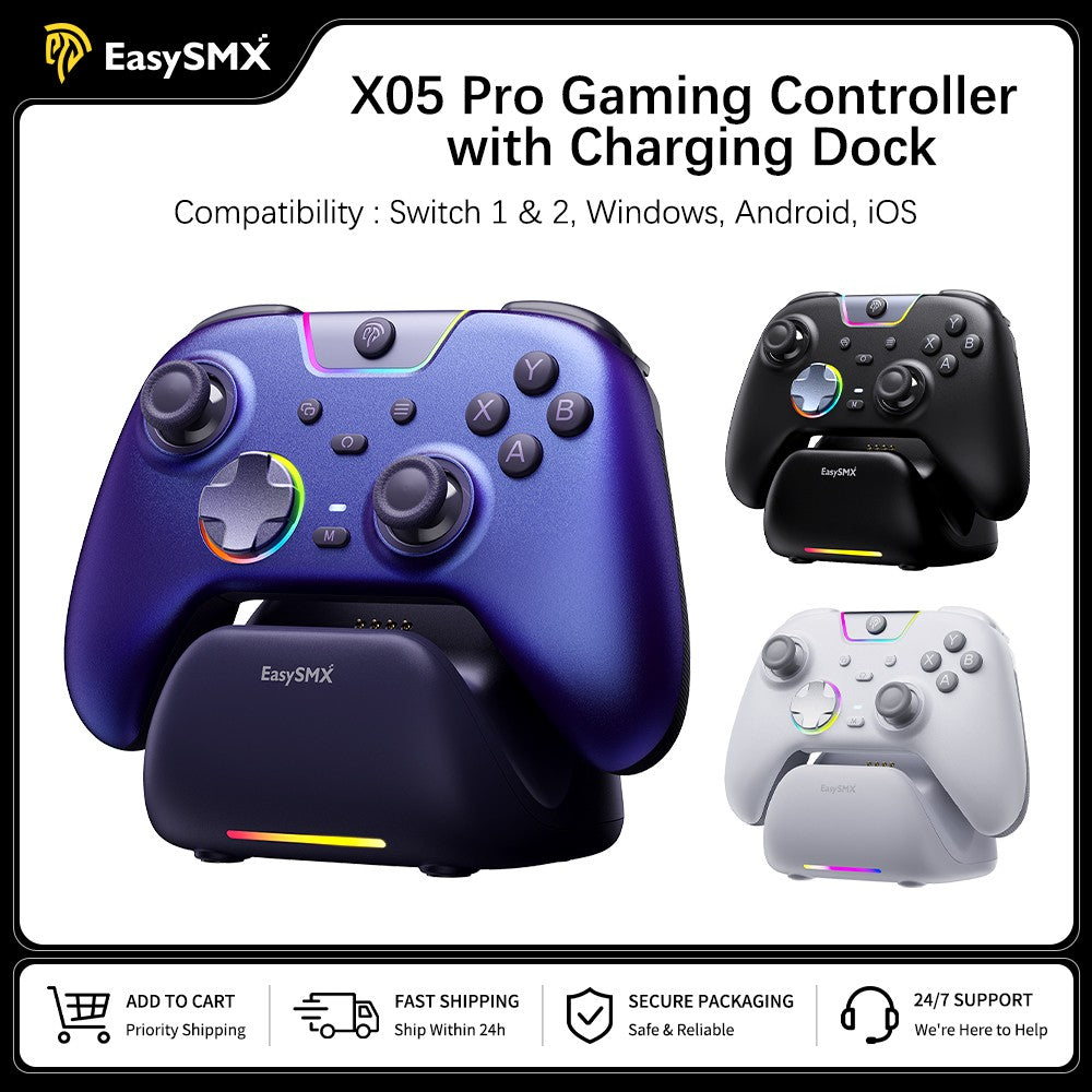 EasySMX X05 Pro Wireless Gaming Controller with Hall Joysticks, 1000Hz Polling Gamepad for PC Nintendo Switch Android and iOS