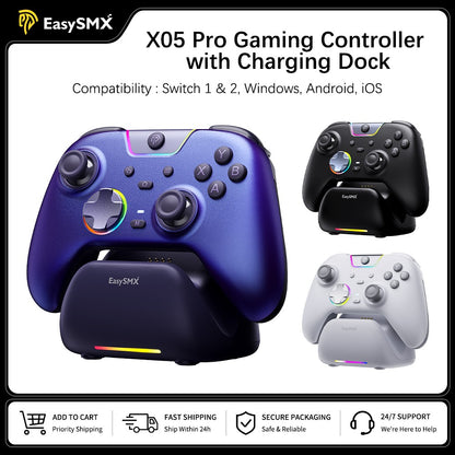 EasySMX X05 Pro Wireless Gaming Controller with Hall Joysticks, 1000Hz Polling Gamepad for PC Nintendo Switch Android and iOS