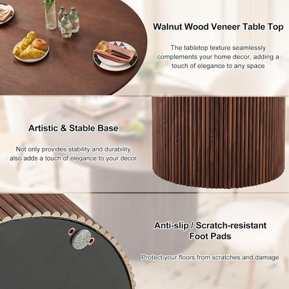 Round Dining Table for 4, Modern Farmhouse Kitchen Table, 47 Inch Small Circle Dining Tables, Walnut Wood Veneer Tabletop with W