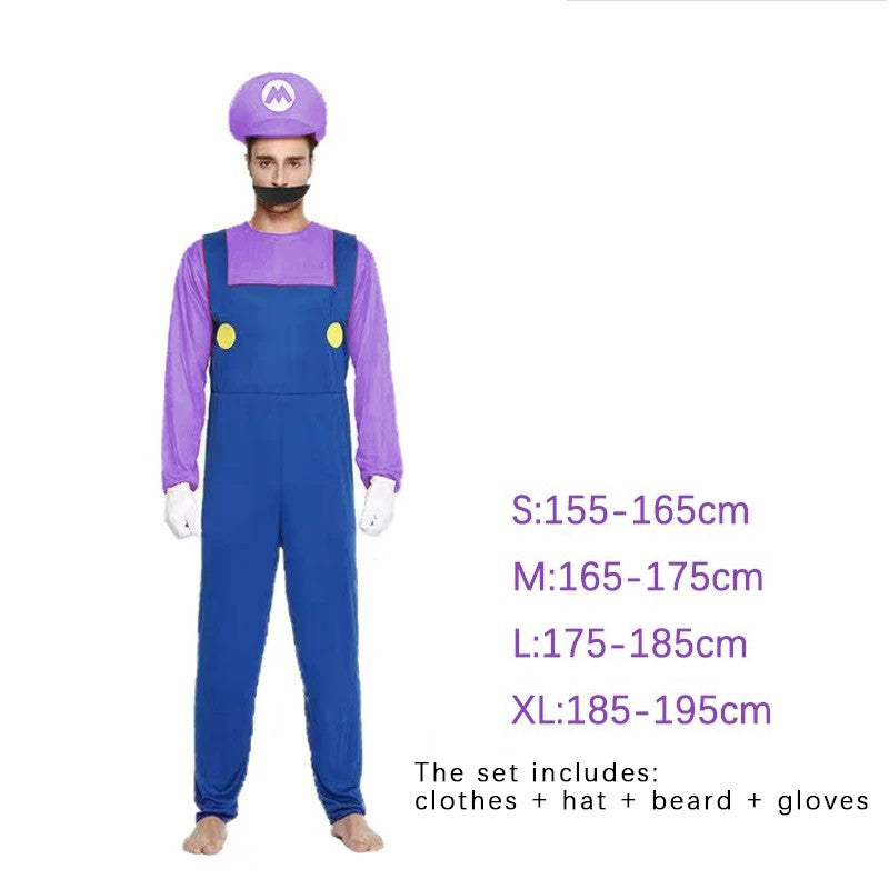 Game Plumber Bros Cosplay Costume Set Jumpsuit Dress Hat Beard Gloves Adult Men Women Uniform Halloween Party Role Play Outfit