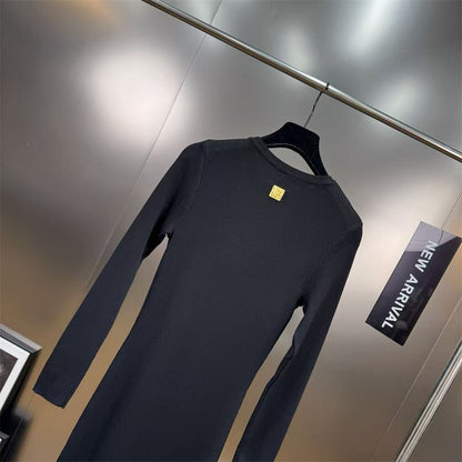 2025 Winter Women's Long Sleeve Knitted Stretch Hollow Corset Long Dress Y2K Clothing New Fashion High-Quality Party Dress bra