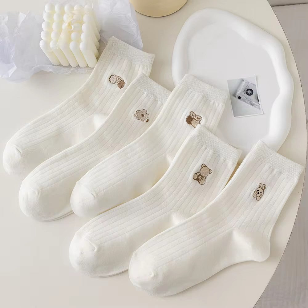 5/10/20 Pairs Men White Cartoon Socks Trendy Versatile Expression Socks With Simple Soft Breathable Comfortable Casual Socks