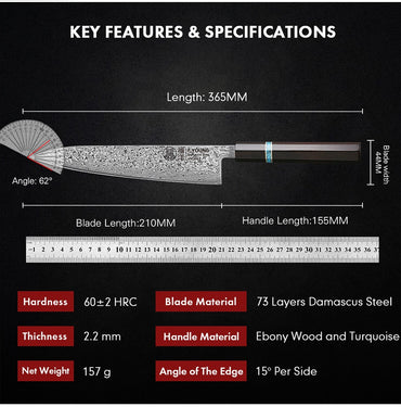 F.YOUNG 8.2-inch Handmade Chef Knife Damascus Steel Sharp Meat Vegetable Cleaver Gyuto Knife Japanese Hand Forged Kitchen Knives