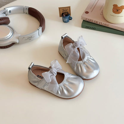 Baby Girl Princess Shoes Shine Surface Korean Style Lace Bow Casual Flats Non-Slip Toddler Kid Wedding Party Adorable Baby Shoes