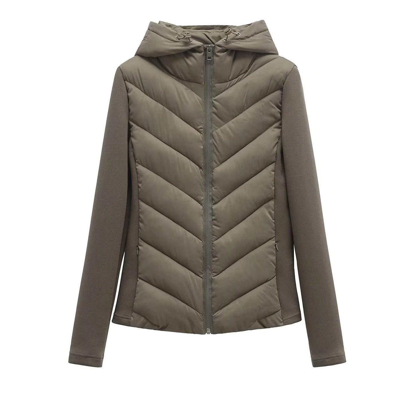 BSK&TRAF autumn and winter new women's hooded air cotton long-sleeved slim stitching light quilted down cotton jacket for women