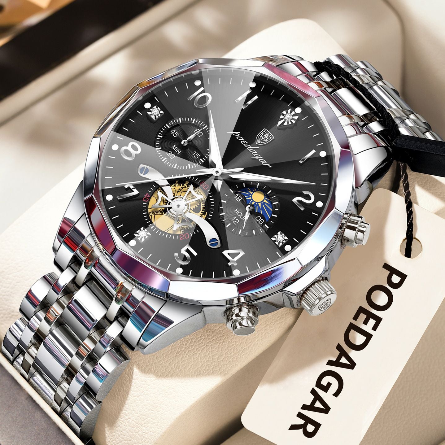 POEDAGAR Luxo Alta Qualidade Relógio de Pulso Masculino Cronógrafo Aço Inoxidável Quartzo Relógios Masculinos Impermeável Luminoso Relógio Masculino Reloj
