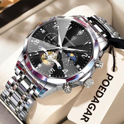 POEDAGAR Luxo Alta Qualidade Relógio de Pulso Masculino Cronógrafo Aço Inoxidável Quartzo Relógios Masculinos Impermeável Luminoso Relógio Masculino Reloj