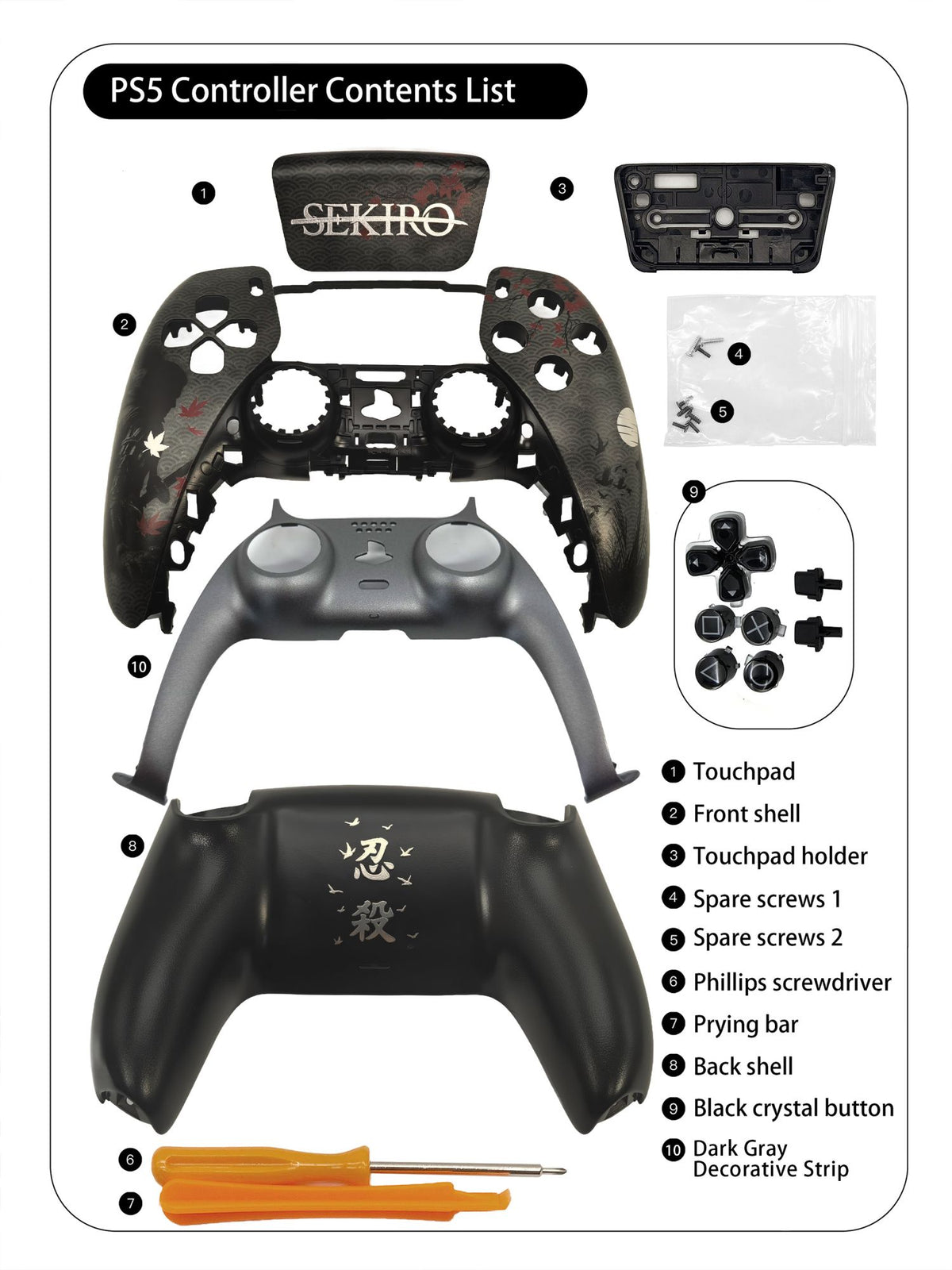 For PS5 Controller Shell, Wolf Custom Faceplate Cover with Touchpad for DualSense, Replacement for BDM-010 To 050