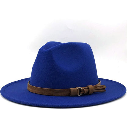 New Women Men Wool Fedora Hat With Leather Ribbon Gentleman Elegant Lady Winter Autumn Wide Brim Jazz Church Panama Sombrero Cap