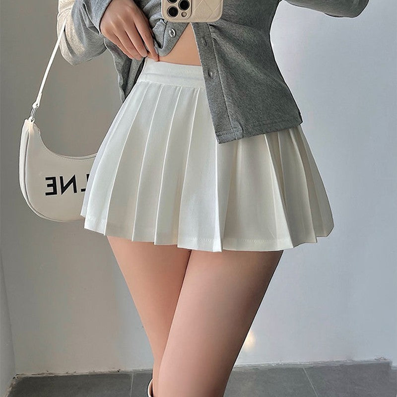 Pleated Skirt with Shorts Women Sexy High Waist Irregular White Black A-line Gyaru Tennis extreme Mini Skirt School