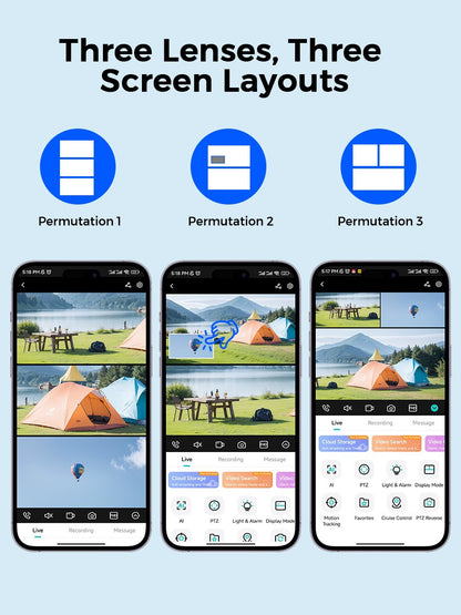 ICsee Wireless PTZ IP Camera 8K 15MP 3-Lens 3-Screen 9MP 4K 2-Way Audio WiFi Outdoor CCTV Security Surveillance Cam