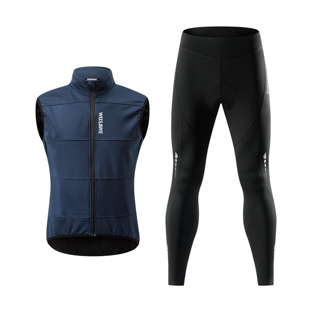 WOSAWE Cycling Jersey Set Winter Spring Vest Pants Sleeveless MTB Bicycle Clothing Warm Bike Jackets Thermal Fleece Suit