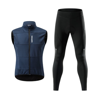 WOSAWE Cycling Jersey Set Winter Spring Vest Pants Sleeveless MTB Bicycle Clothing Warm Bike Jackets Thermal Fleece Suit