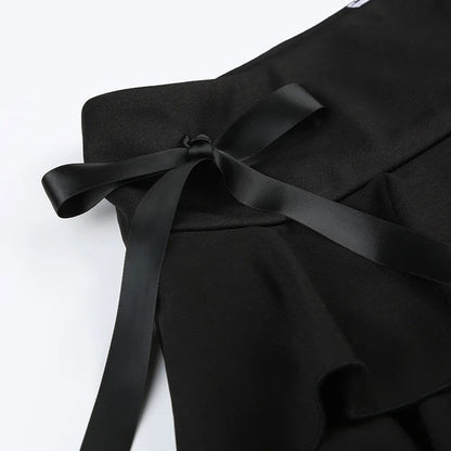 Dark pure desire spice girl style lace stitching bow skirt sexy low waist ballet A word cake mini skirt