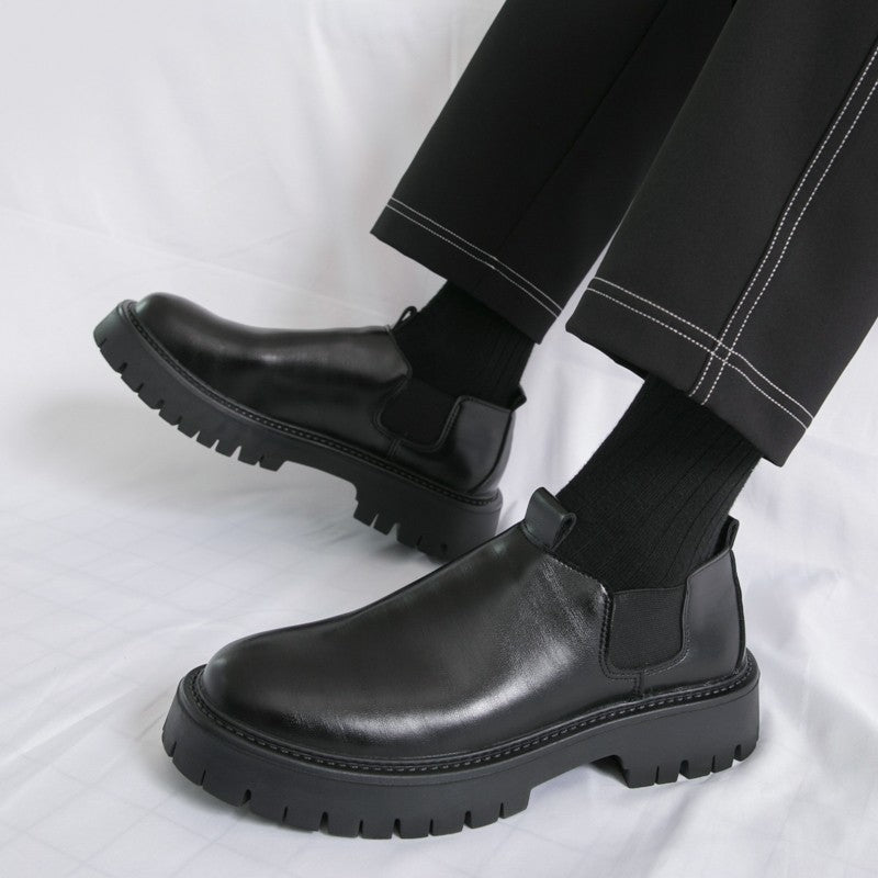 High Quality Thick Soled Leather Shoes Male Trend Men’s Dress Shoes Formal Leather Platform Loafers Shoes For Man