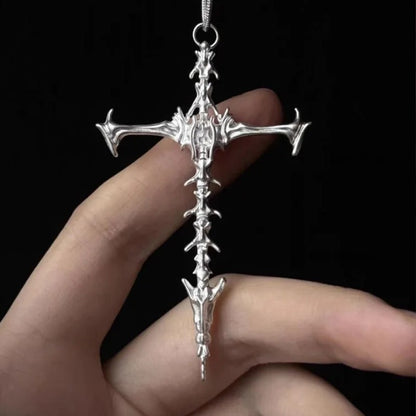 Colar com Pingente de Cruz de Crânio Hip Hop Retrô para Homens e Mulheres Colares com Pingente de Cruz de Osso Estilo Gótico Clássico Escuro