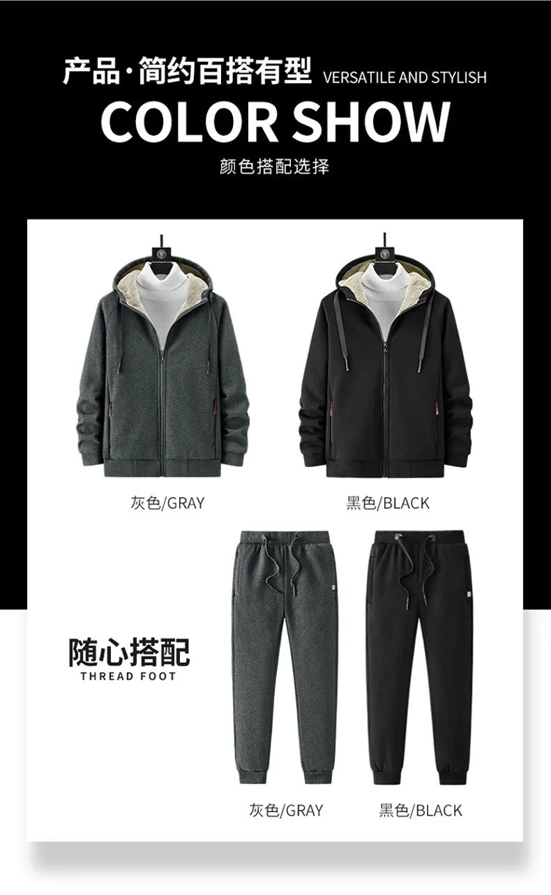 Lamb Cashmere Tracksuit Set Winter Men Sportsuit Gym Sportswear New Thermal Hoodies Fleece Tracksuit Windproof Sport Suit Men
