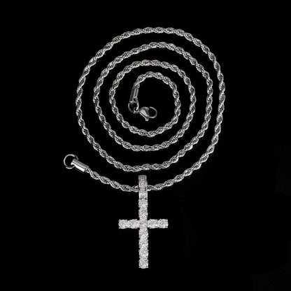 Iced Out Cubic Zirconia Cross Pendant Necklace Gold Silver Color Hip Hop Rope Chain Religious Jewelry Men Women Daily Party Gift